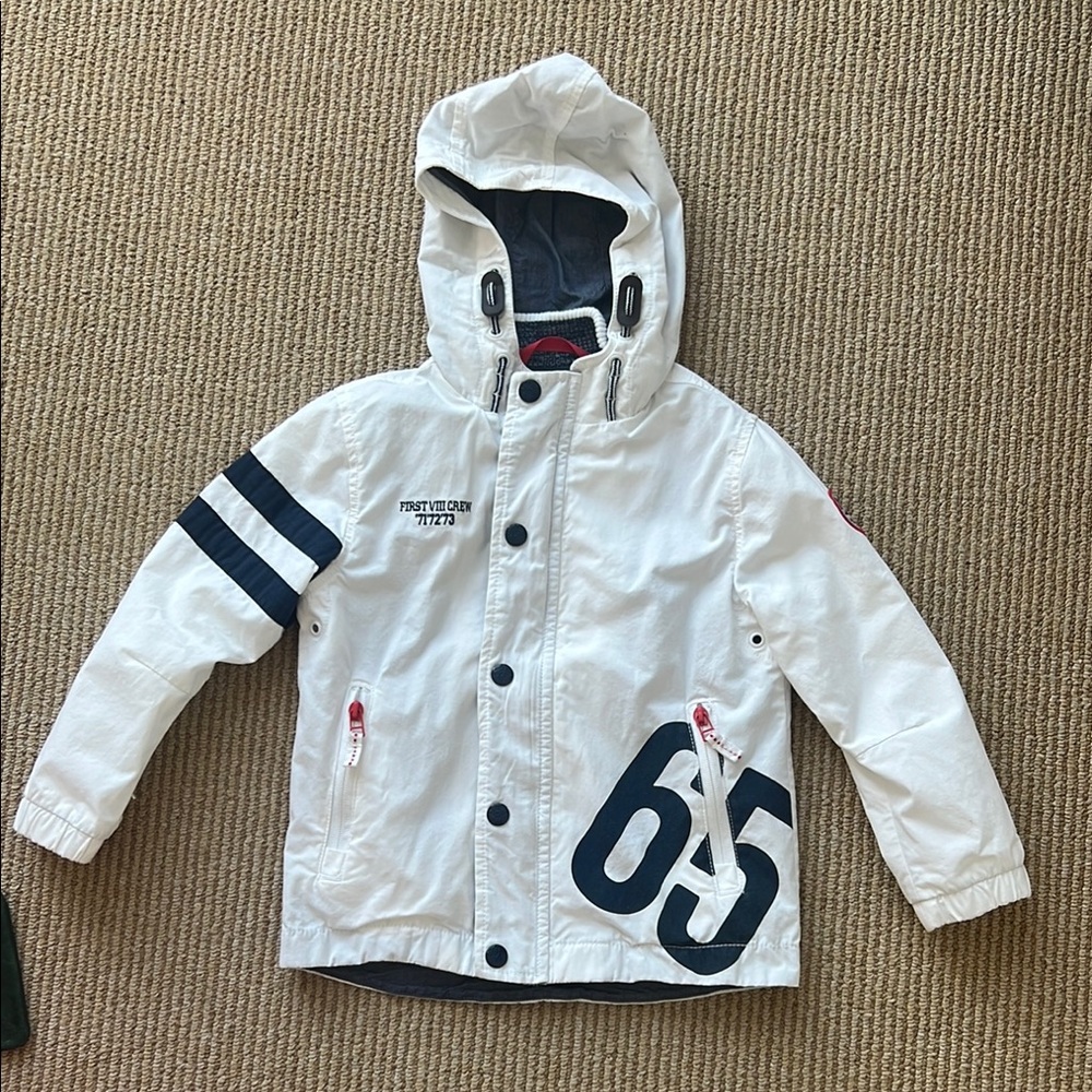 Next direct sailing crew jacket boys 5-6y white navy lined in navy jersey